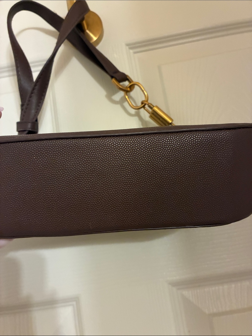 Steve Madden Chocolate Brown Leatherette Saddle Bag with Gold Hardware - Picture 5 of 6